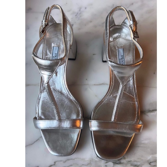 Prada silver block heel Sandals / heels - Picture 1 of 8